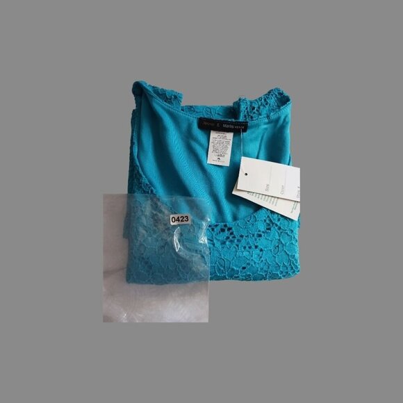Jennie & Marlis Petite Turquoise Lace Sleeveless Top Petite Large - Picture 11 of 11